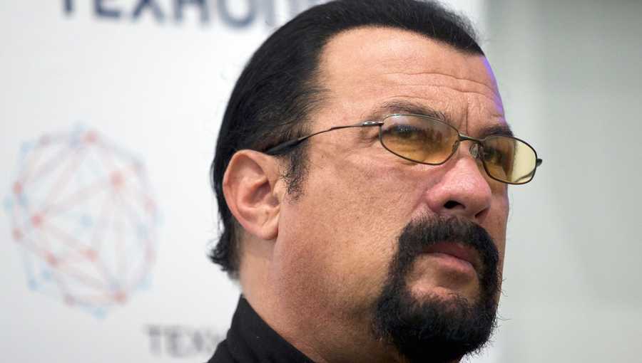 Steven Seagal speaks at a news conference, while attending an opening ceremony for a research and development center in Moscow, Russia, on Tuesday, Sept. 22, 2015.