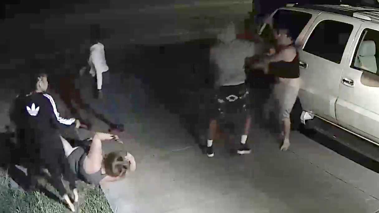 CAUGHT ON CAMERA Woman Man Attacked By Group In Stockton   Stockton Attack 1564009405 