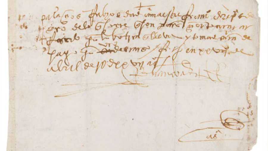 Federal authorities in Boston said they were notified by Mexican authorities that this manuscript signed by Conquistador Hernando Cortés in 1527 — and believed to have been stolen from Mexico's national archives sometime before 1993 — was discovered when it was put up for online auction at a Massachusetts auction house in 2022.
