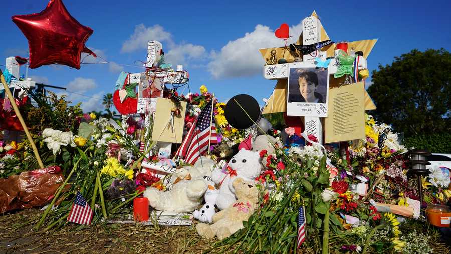Memorial for slain students in Parkland, Florida. Marjory Stoneman Douglas High School is located in the Miami metropolitan area and part of the Broward County Public School district.