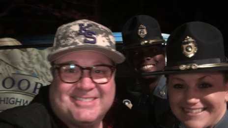 Eric Stonestreet gets a ride from troopers, makes donation