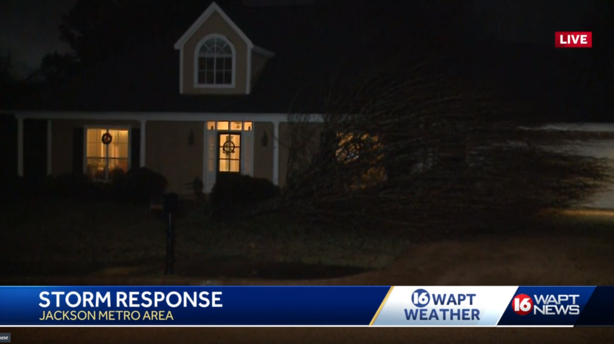 Severe storms move across central Mississippi downing trees, power lines