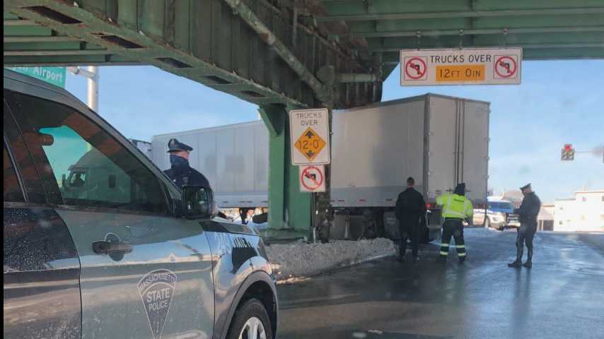 Truck stuck in East Boston. Dec. 19, 2020.