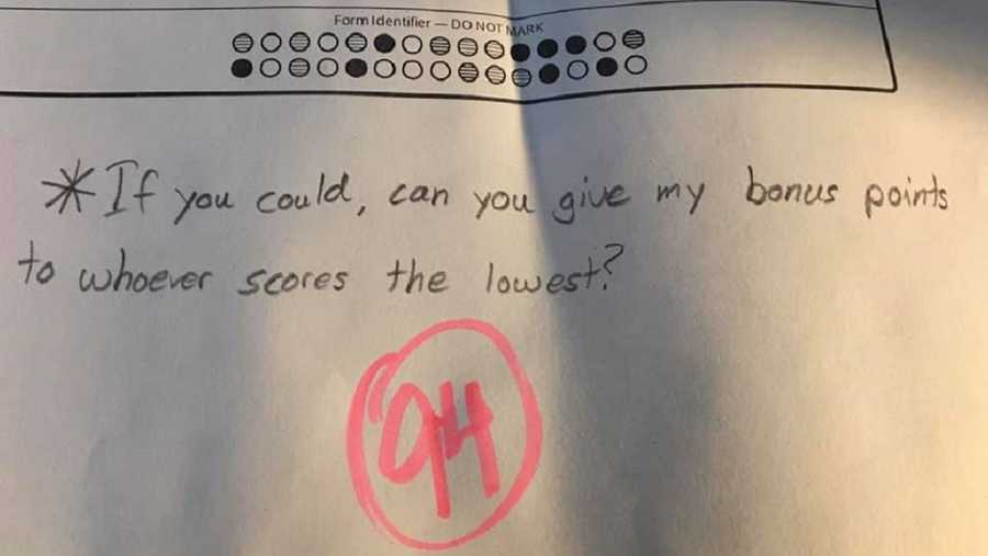 The points that the student gave away enabled a classmate to get a passing grade.