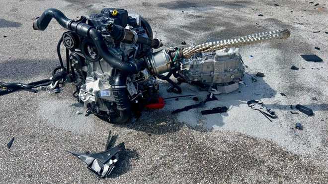 An engine block from a two-vehicle crash on Summerlin Rd in Lee County﻿