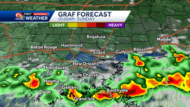 New Orleans weather weekend forecast high temp rain chances index