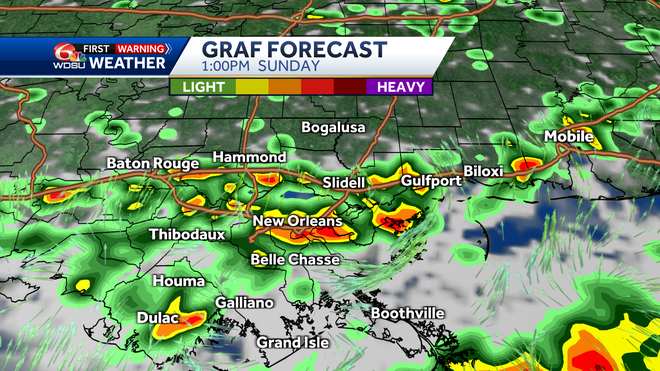 New Orleans weather weekend forecast high temp rain chances index