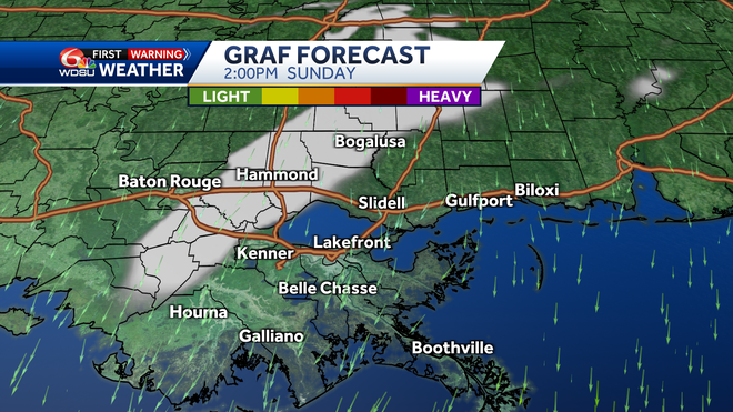 New Orleans weather forecast Saturday rain chances high temp