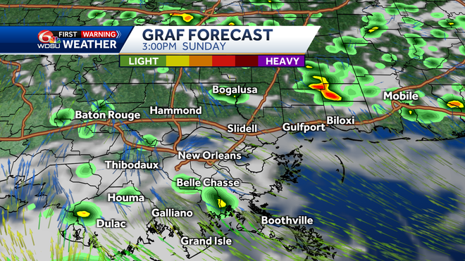New Orleans weather forecast high temp rain chance Gabrielle wave