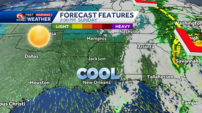 New Orleans forecast rain chances Saturday high temp low temp