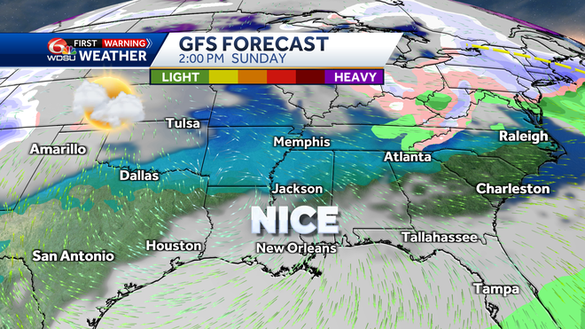New Orleans forecast high temp rain chances Friday severe weather