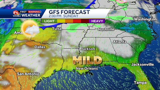 New Orleans weather forecast fog low temp high temp rain chances