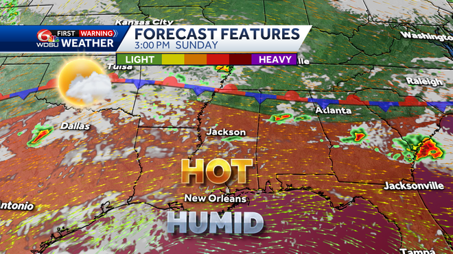 New Orleans weather forecast high temp heat index rain chances