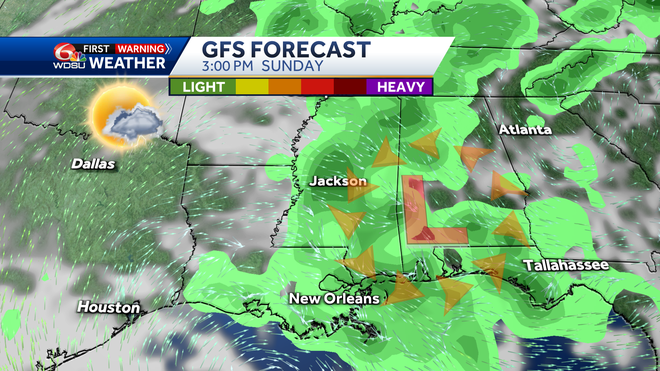 New Orleans weather forecast high temp rain chance Thursday