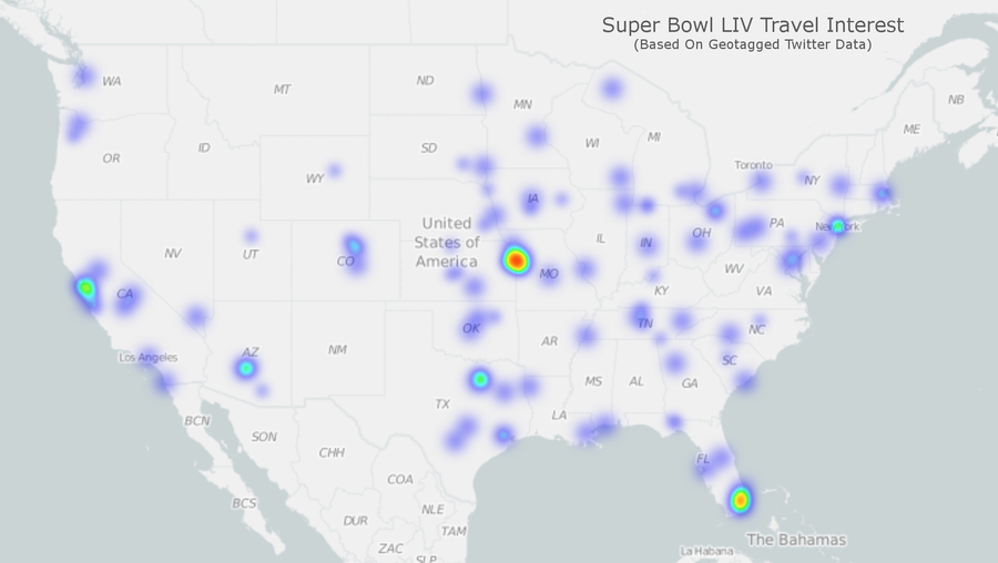 Kansas City Outpacing San Franciso In Terms of Super Bowl Travel Interest, According to Twitter Data