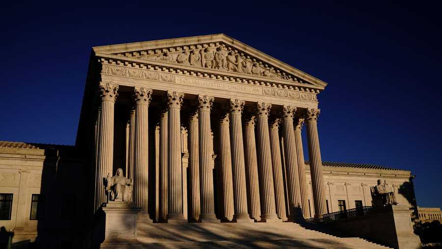 The Supreme Court is seen at sundown on the eve of Election Day 2020 in Washington.