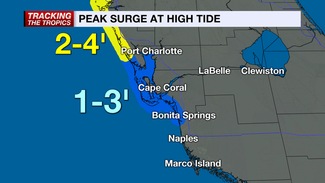 Water level rises of 1-3 feet possible at high tide