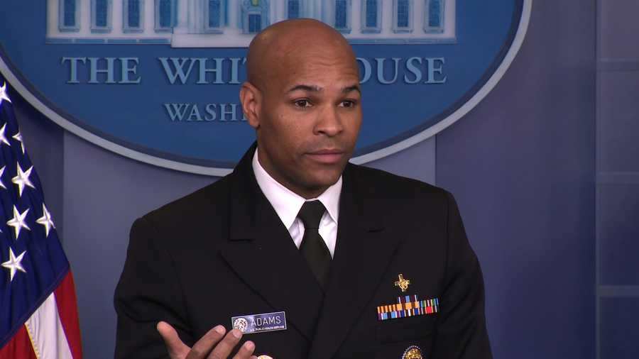 U.S. Surgeon General Dr. Jerome Adams speaks to reporters at the White House