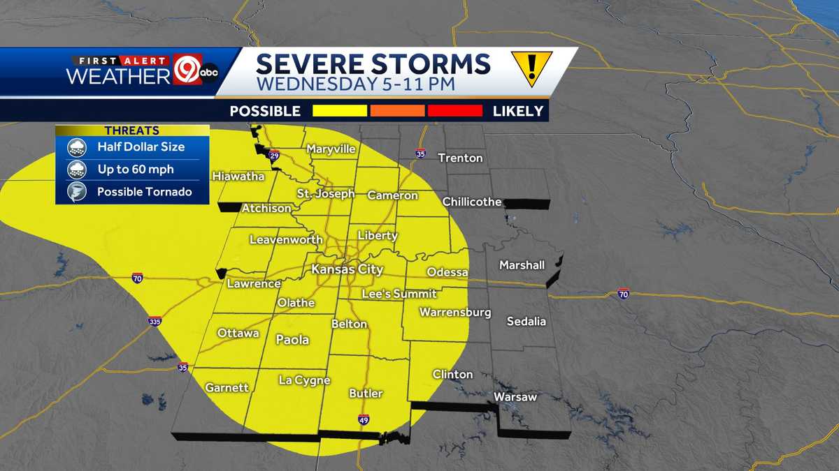 Kansas City to see a few storms Tues., severe thunderstorms Wed.