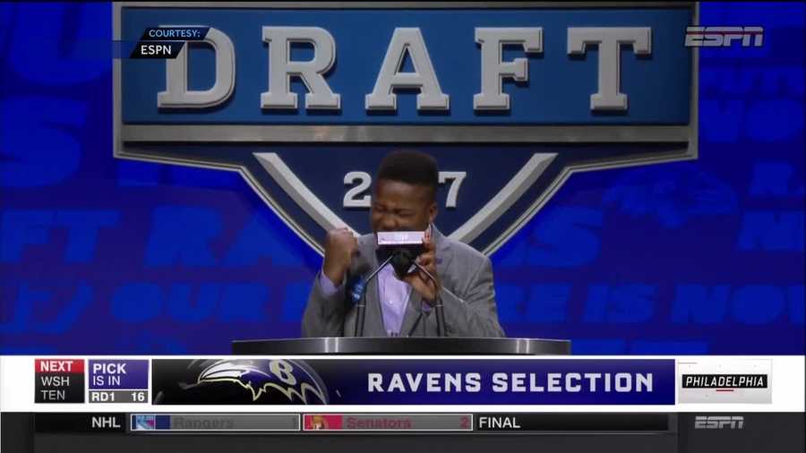 T.J. Owuanibe got his wish: The 14-year-old shared center stage with NFL Commissioner Roger Goodell to announce the Baltimore Ravens' top draft pick.