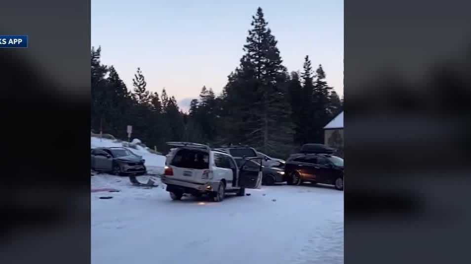 Video shows more than a dozen vehicles lose control on Tahoe-area road