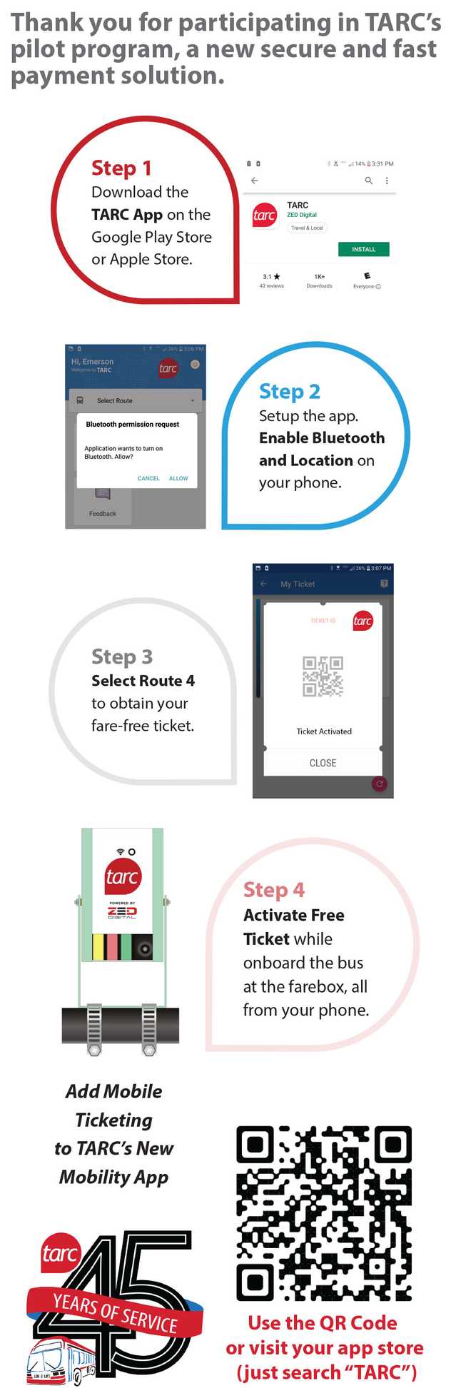 TARC testing mobileticketing option, offering free rides