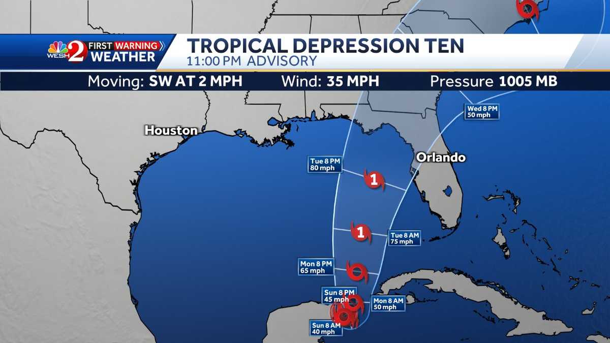 Tropical Depression 10 expected to head for Florida become tropical storm Sunday WESH 2 Orlando Tropical Depression 10 expected to head for Florida become tropical storm Sunday WESH 2 Orlando