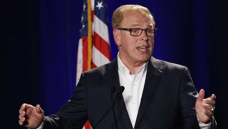 In this Nov. 8, 2016, file photo, Ohio Democratic Senate candidate and former Ohio Gov. Ted Strickland gives his concession speech during the Ohio Democratic Party's election-night watch party in Columbus, Ohio. Strickland is endorsing Joe Biden for president. (AP Photo/Jay LaPrete, File)