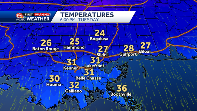 Temperatures on Tuesday at 6 p.m