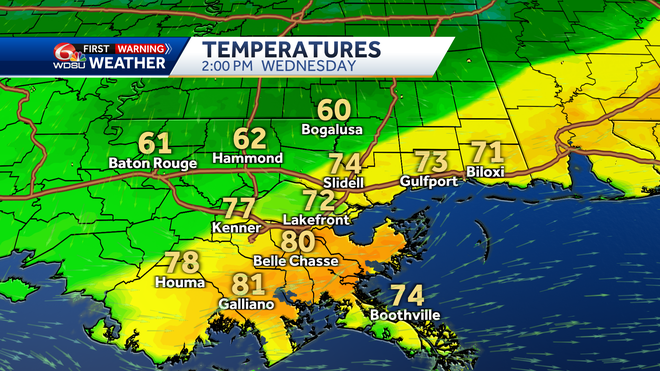 New Orleans weather forecast high temp low temp rain chance Friday