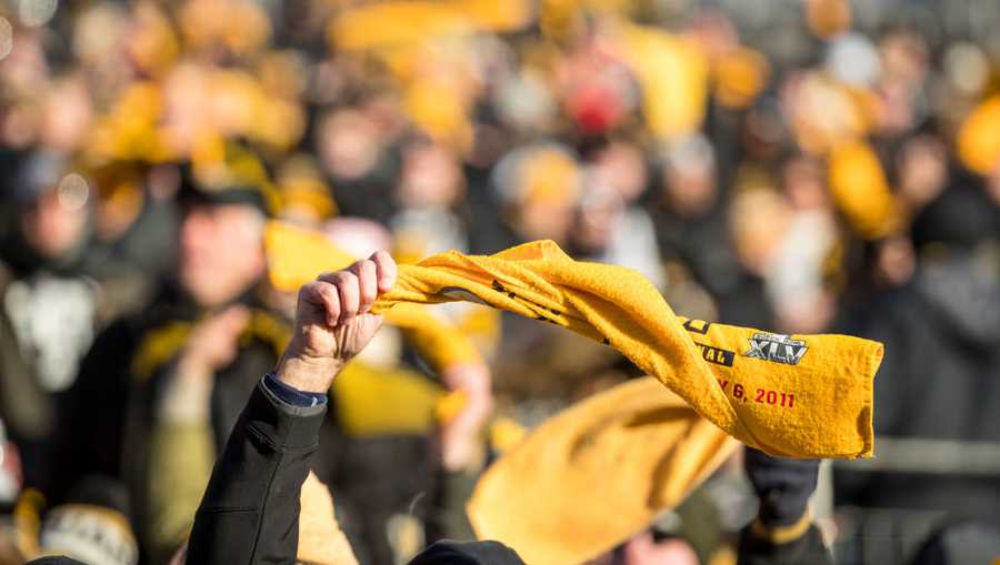 Pittsburgh Steelers fans waive terrible towels during the AFC Divisional Playoff game against the Jacksonville Jaguars at Heinz Field on January 14, 2018 in Pittsburgh, Pennsylvania.