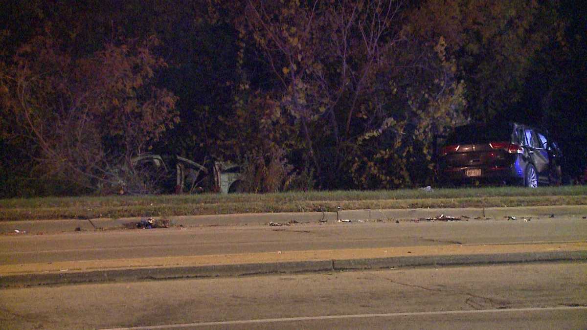 Two men injured in two-car crash after police chase