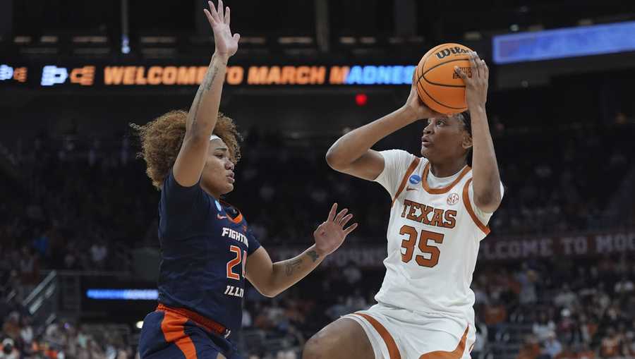 Texas forward Madison Booker (35) looks to shoot against Illinois guard Adalia McKenzie (24) during the second half in the second round of the NCAA college basketball tournament in Austin, Texas.