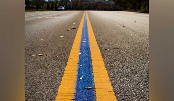 Thin Blue Line' painted between yellow lane dividers to ...