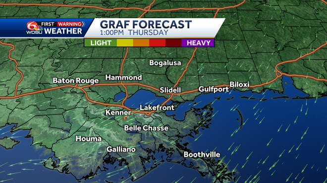 New Orleans forecast high temp rain chances Friday severe weather