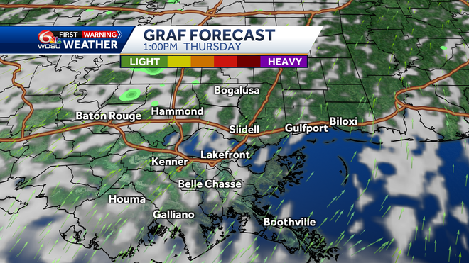 New Orleans weather forecast high temp rain chances wind speeds