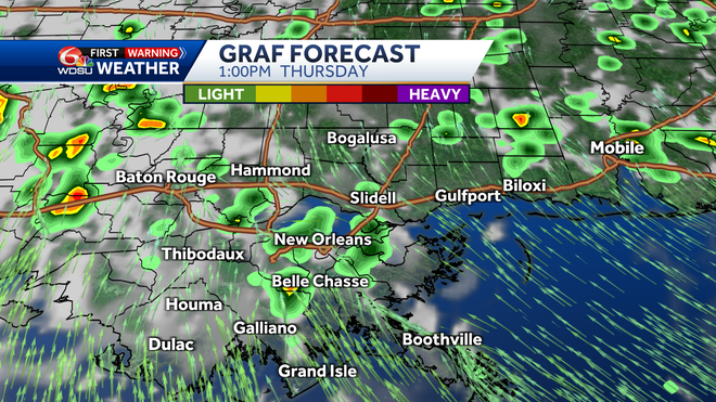 New Orleans weather forecast rain chances high temp risk severe