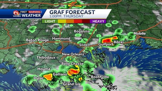 New Orleans weather forecast high temp rain chance Thursday