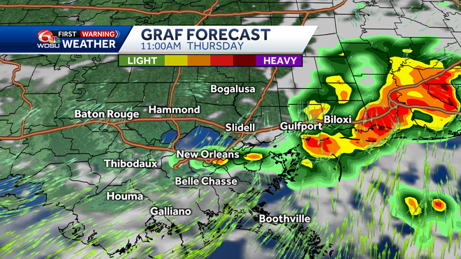New Orleans weather forecast rain chances high temps tornado risk