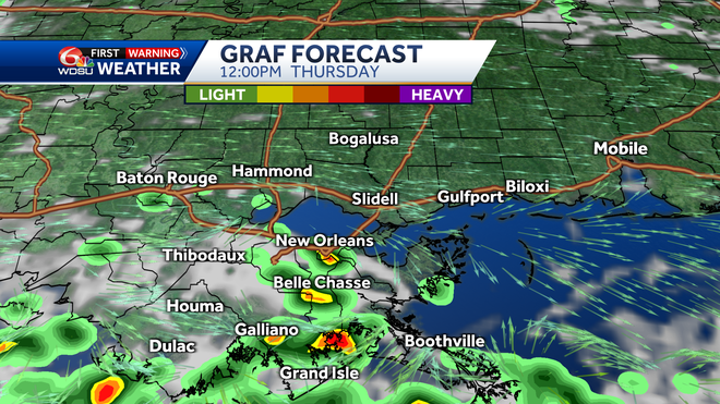 New Orleans weather forecast rain chance high temp Wednesday