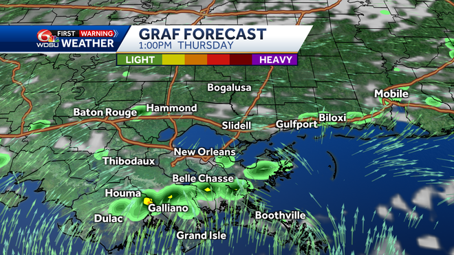 New Orleans weather forecast high temp heat index rain chances