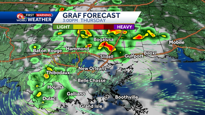 New Orleans weather forecast high temp rain chance Thursday