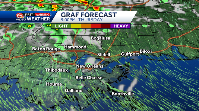 New Orleans weather forecast rain chance fog high temp flood risk