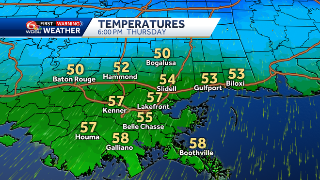 Predicted temperatures: Thursday, 6 p.m