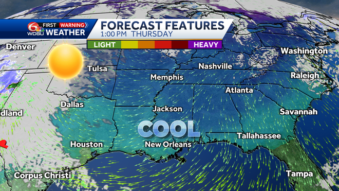 New Orleans forecast high temp rain chances Friday severe weather