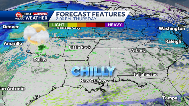 New Orleans weather forecast high temp low temp rain chance Friday
