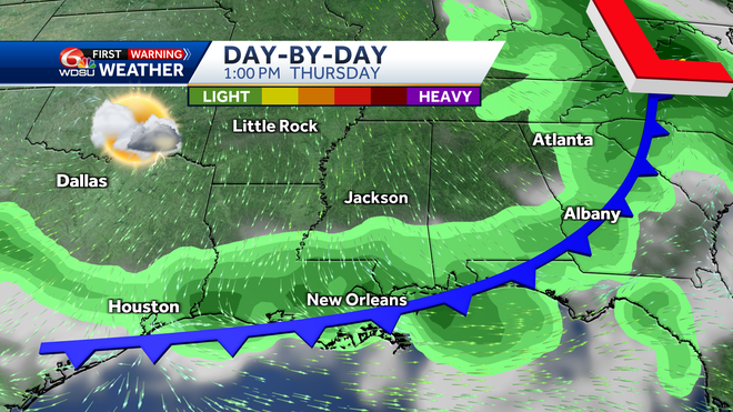 New Orleans weather forecast chance of rain when storms hit