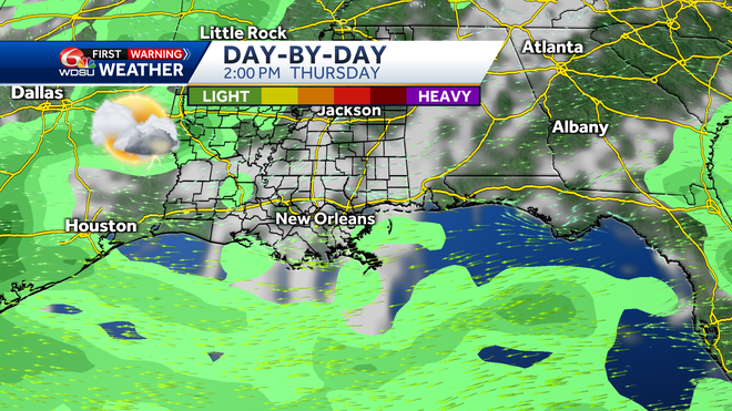 New Orleans weather forecast high temp chance of rain Fathers Day
