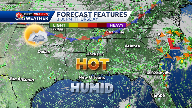 New Orleans weather forecast high temp heat index rain chances
