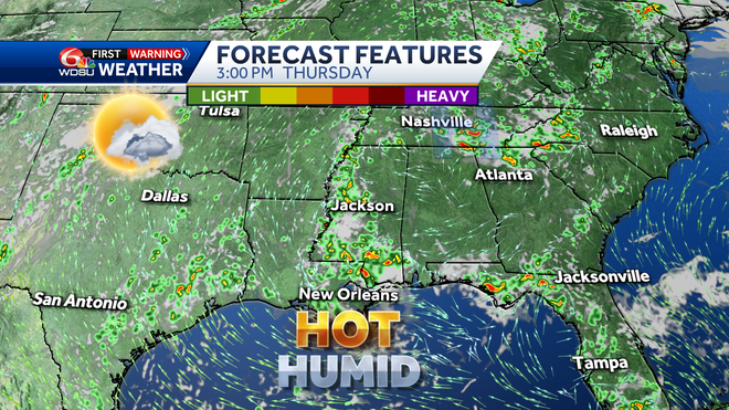 New Orleans weather forecast high temp rain chance Thursday